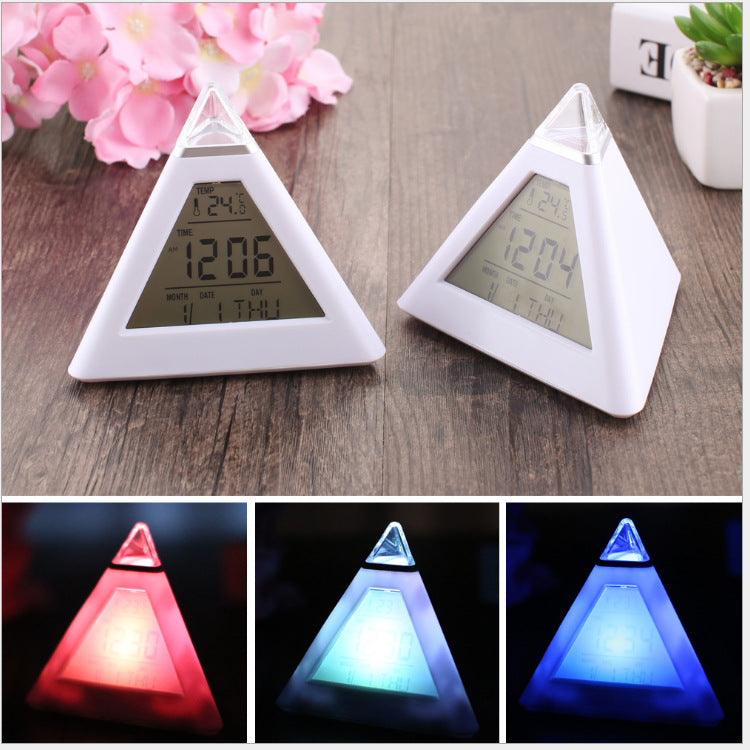 Custom Logo Pyramid Colorful Color-Changing Alarm Clock | Premium Corporate Gifts and Promotional Gifts