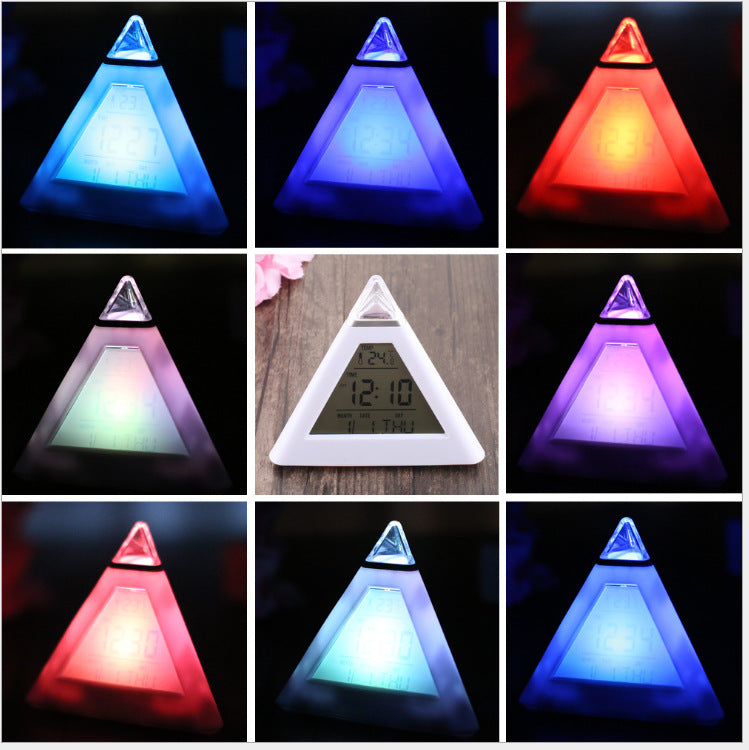 Custom Logo Pyramid Colorful Color-Changing Alarm Clock | Premium Corporate Gifts and Custom Gifts