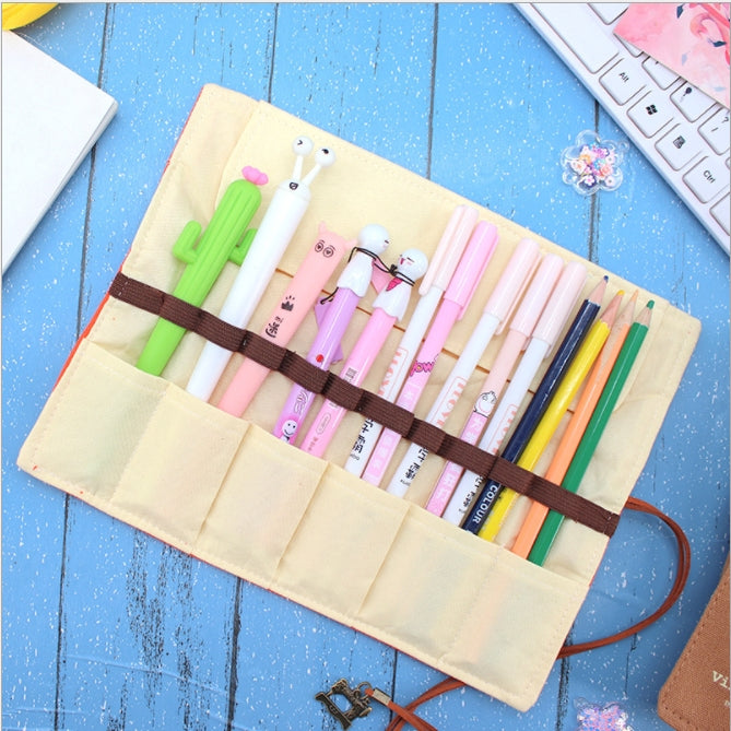 Custom Logo Canvas Retro Scroll Shaped Pencil Bag | Premium Corporate Gifts and Promotional Gifts