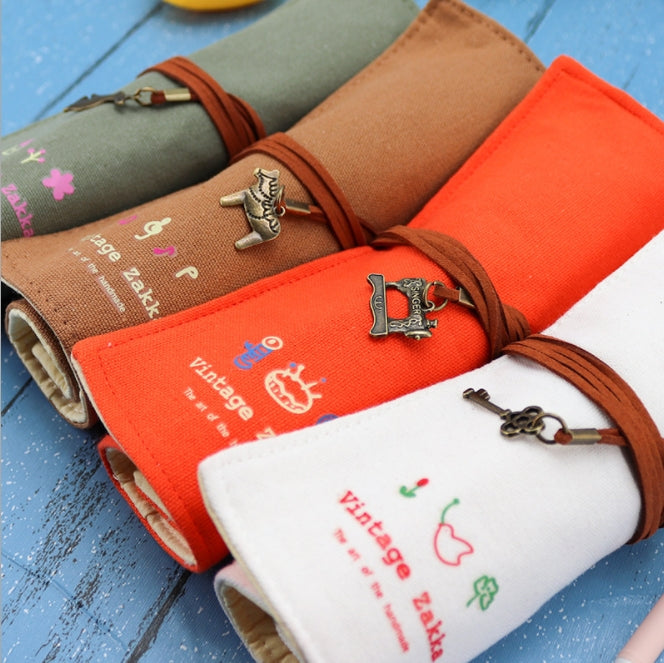 Custom Logo Canvas Retro Scroll Shaped Pencil Bag | Premium Corporate Gifts and Promotional Gifts