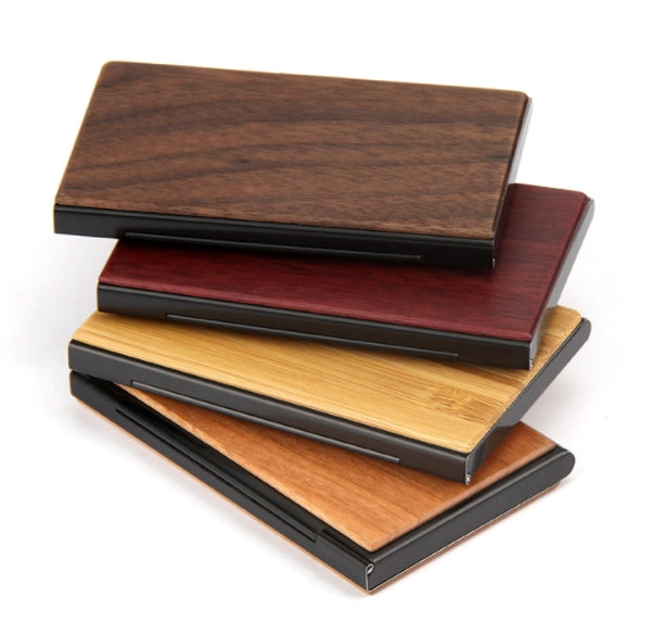 Custom Logo Wood Grain Metal Business Card Holder | Premium Corporate Gifts and Promotional Gifts