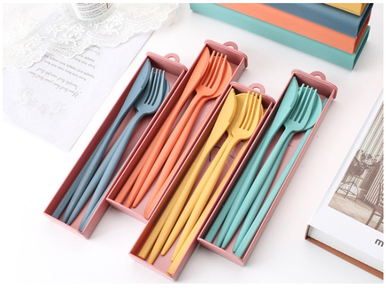 Custom Logo Candy-colored wheat straw knife and fork four-piece set | Premium Corporate Gifts and Promotional Gifts