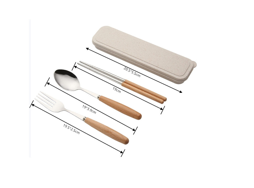 Custom Logo Wheat Wooden Handle Stainless Steel Eco-friendly Tableware 3-Piece Set | Premium Corporate Gifts and Promotional Gifts