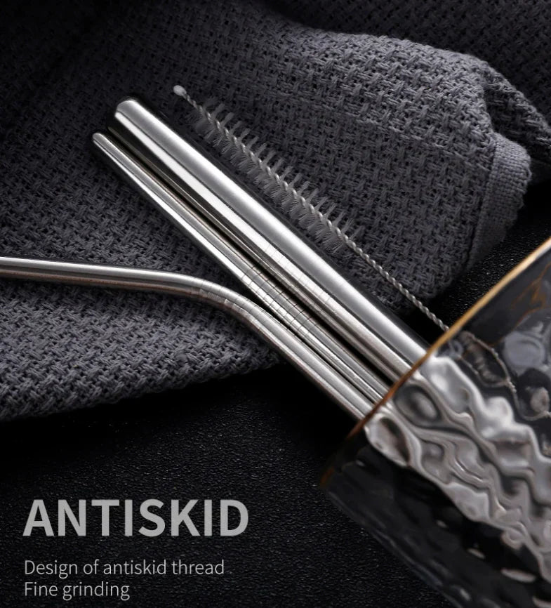 Custom Logo Drawstring Bag Stainless Steel Eco-Friendly Straw 4-Piece Set | Premium Corporate Gifts and Promotional Gifts