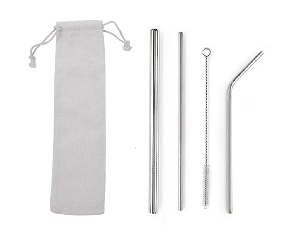 Custom Logo Drawstring Bag Stainless Steel Eco-Friendly Straw 4-Piece Set | Premium Corporate Gifts and Promotional Gifts