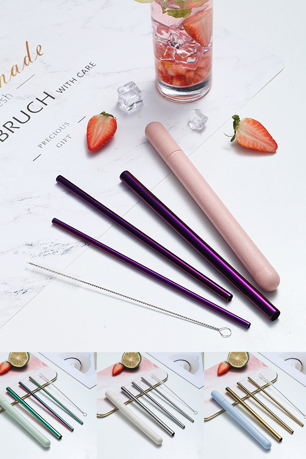 Custom Logo Eco-friendly Wheat Storage Box Stainless Steel Straw Set | Premium Corporate Gifts and Promotional Gifts