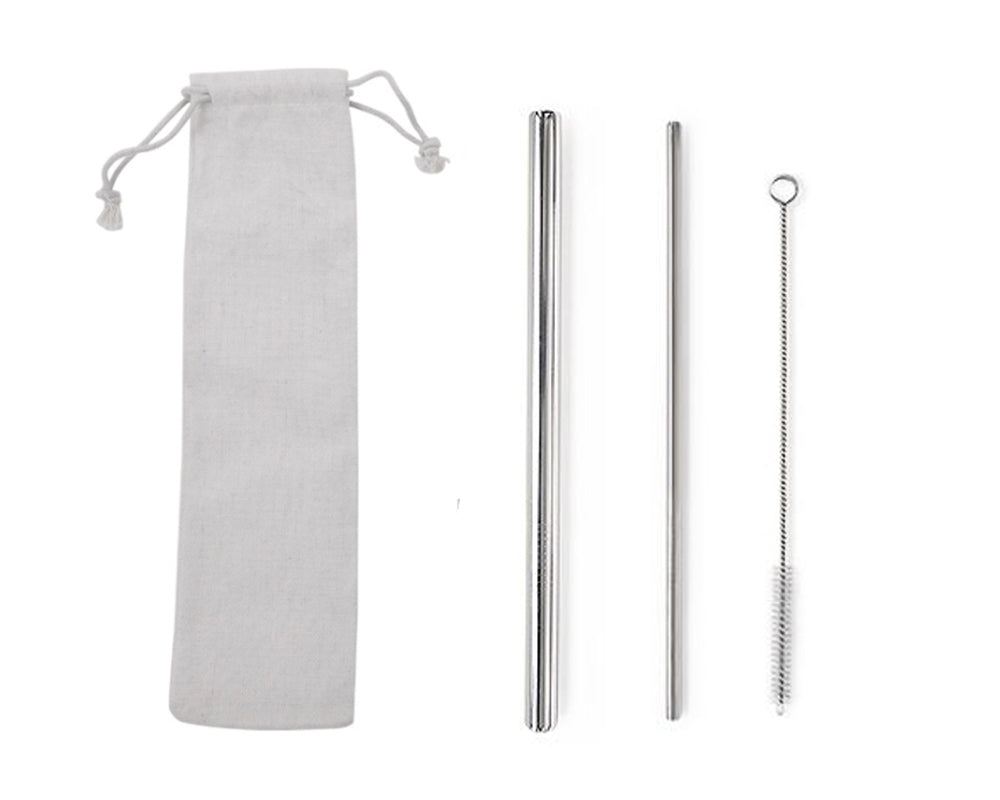 Custom Logo Drawstring Bag Stainless Steel Eco-Friendly Straw 3 Pack | Premium Corporate Gifts and Promotional Gifts
