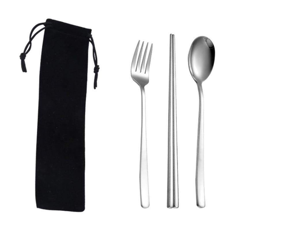 Custom Logo Korean stainless steel tableware 3-piece set (black drawstring pocket) | Premium Corporate Gifts and Promotional Gifts