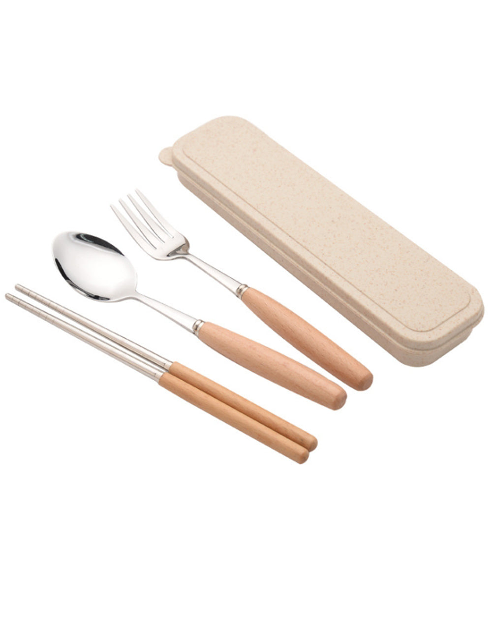 Custom Logo Wheat Wooden Handle Stainless Steel Eco-friendly Tableware 3-Piece Set | Premium Corporate Gifts and Promotional Gifts