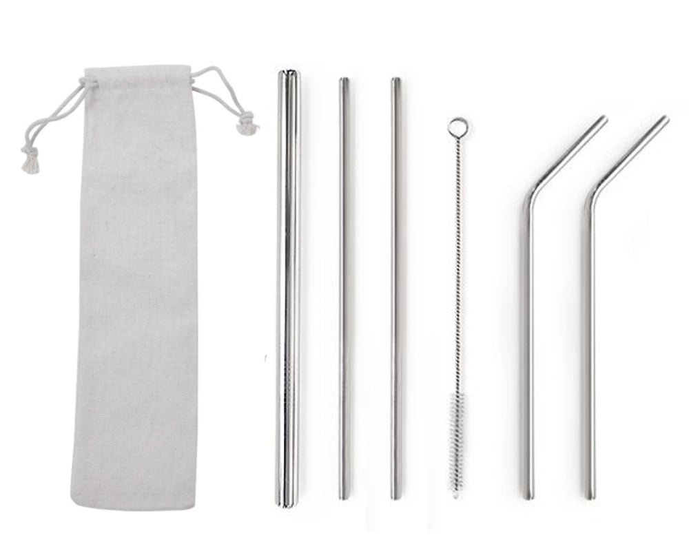 Custom Logo Drawstring Bag Stainless Steel Eco-Friendly Thick Straw 6 Pack | Premium Corporate Gifts and Promotional Gifts