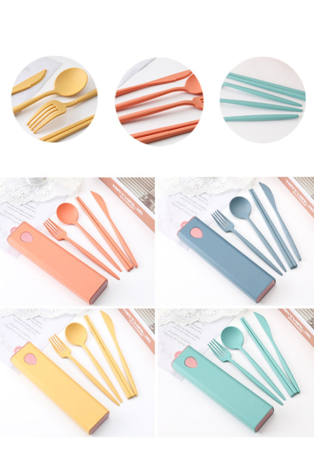 Custom Logo Candy-colored wheat straw knife and fork four-piece set | Premium Corporate Gifts and Promotional Gifts
