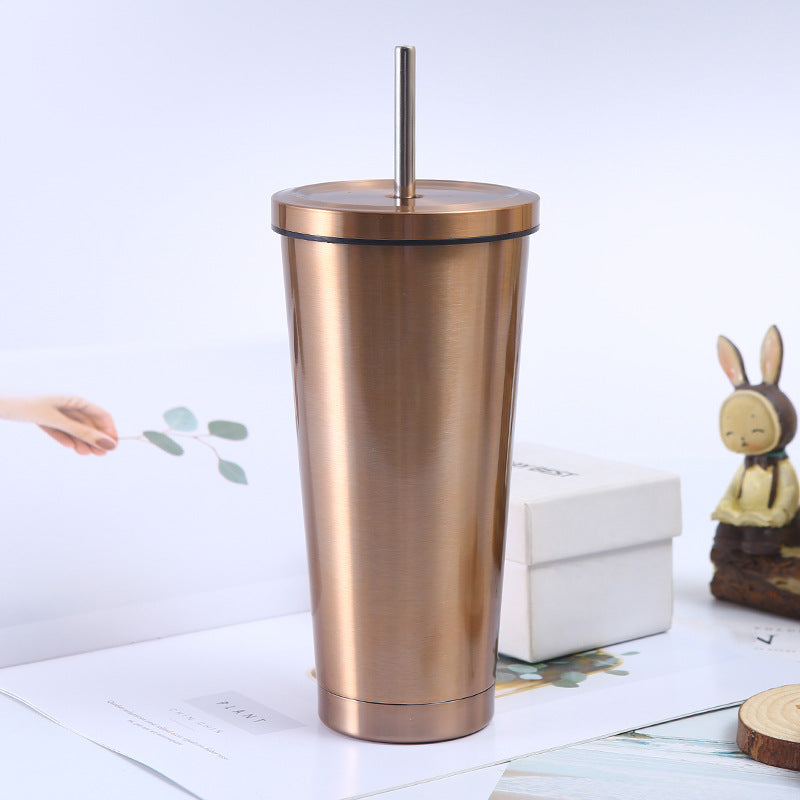 Custom Logo Stainless Steel Double-Layer Straw Cup Tumbler | Premium Corporate Gifts and Promotional Gifts