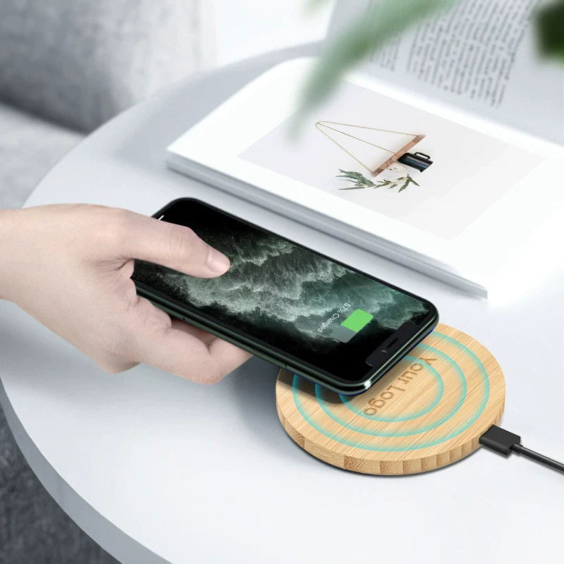 Custom Logo Bamboo Wireless Charging Pad | Premium Corporate Gifts and Promotional Gifts