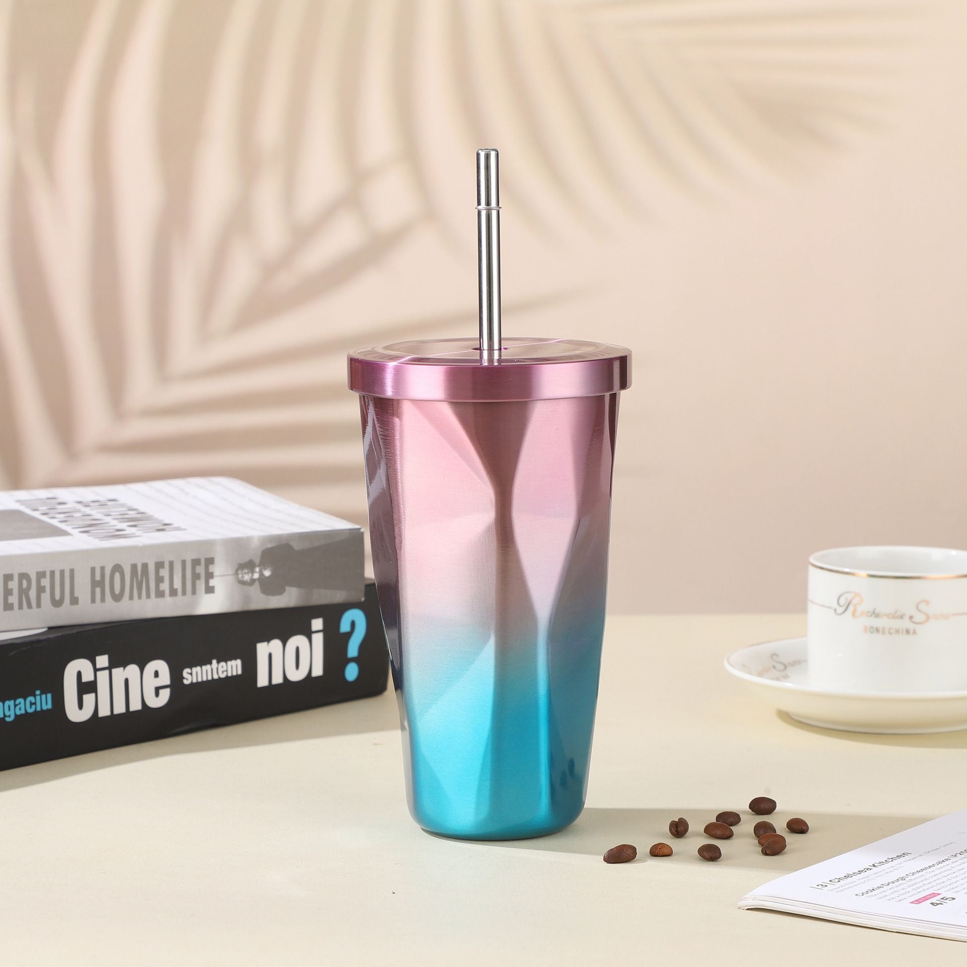 Custom Logo Diamond-shaped stainless steel straw cup | Premium Corporate Gifts and Promotional Gifts