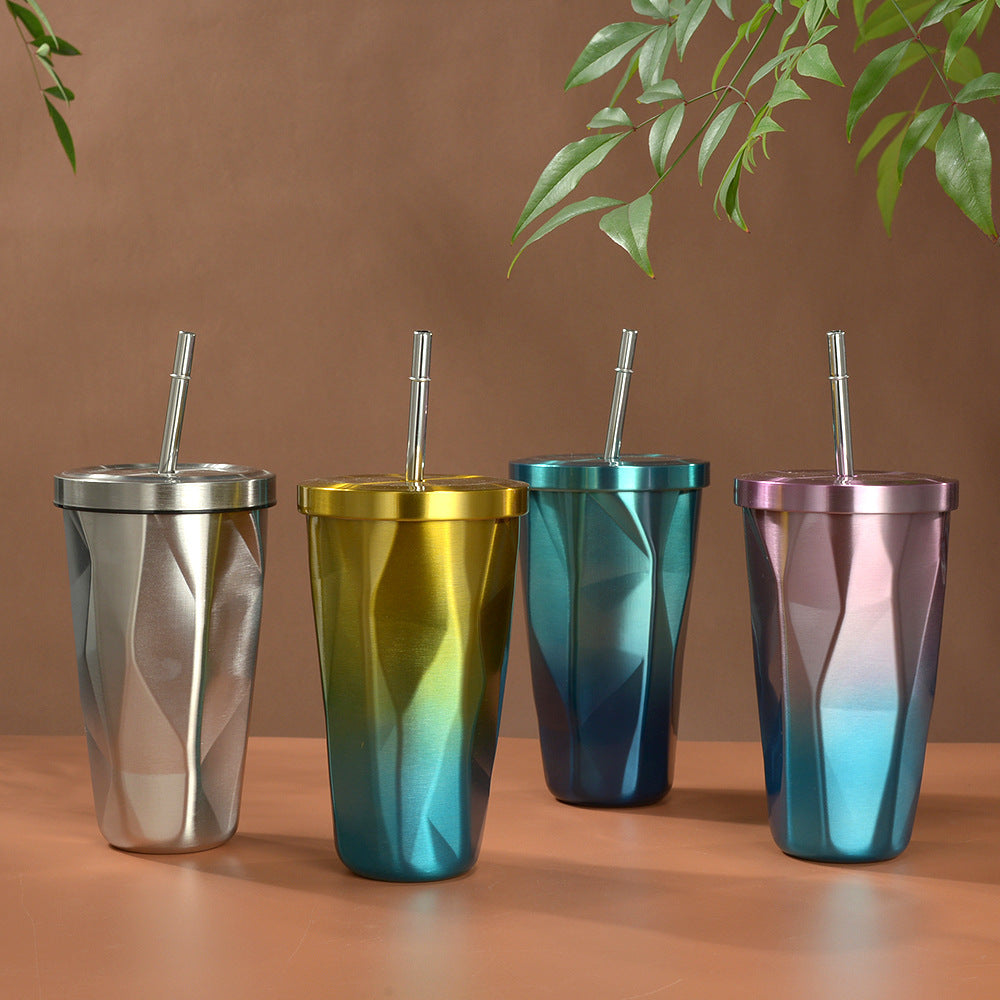 Custom Logo Diamond-shaped stainless steel straw cup | Premium Corporate Gifts and Promotional Gifts