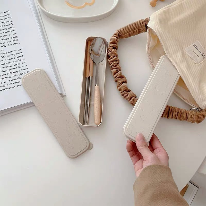 Custom Logo Wheat Wooden Handle Stainless Steel Eco-friendly Tableware 3-Piece Set | Premium Corporate Gifts and Promotional Gifts