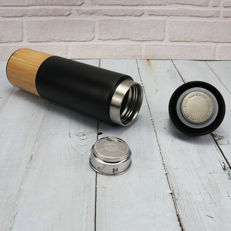 Custom Logo Bamboo and wood spliced portable thermos cup | Premium Corporate Gifts and Promotional Gifts