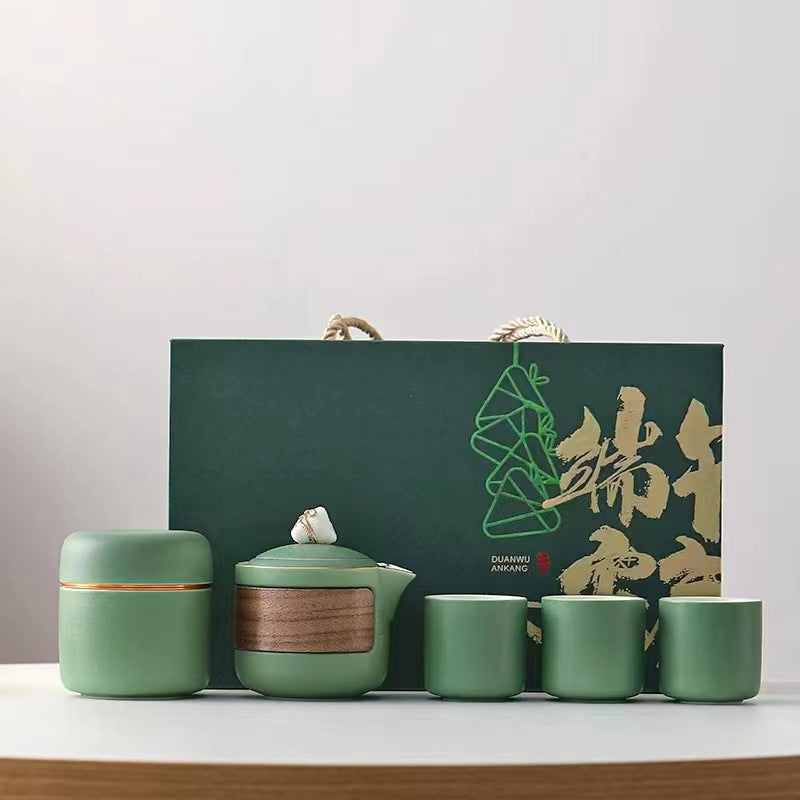 Custom Logo  Dragon Boat Festival Texture Business Ceramic Tea Set | Premium Corporate Gifts and Promotional Gifts