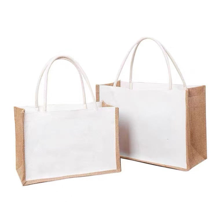 Custom Logo Canvas spliced eco-friendly tote burlap bag | Premium Corporate Gifts and Promotional Gifts