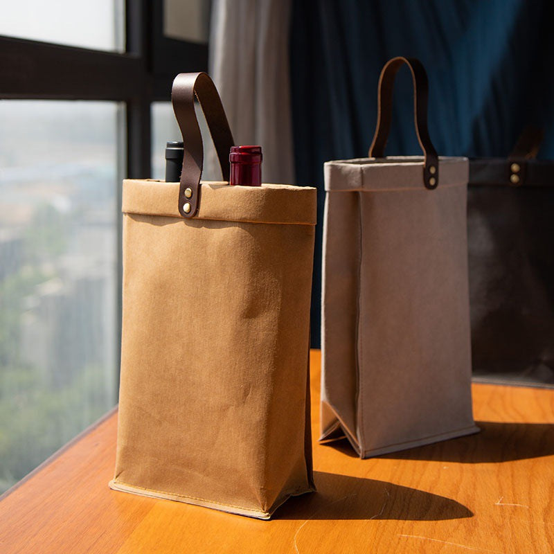 Leather Handle Washed Kraft Paper Bag, view 2 of 4