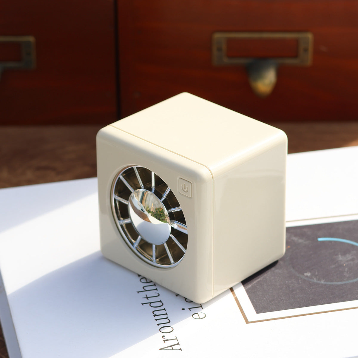 Office Square Desk Fan printed with a company logo, corporate gift