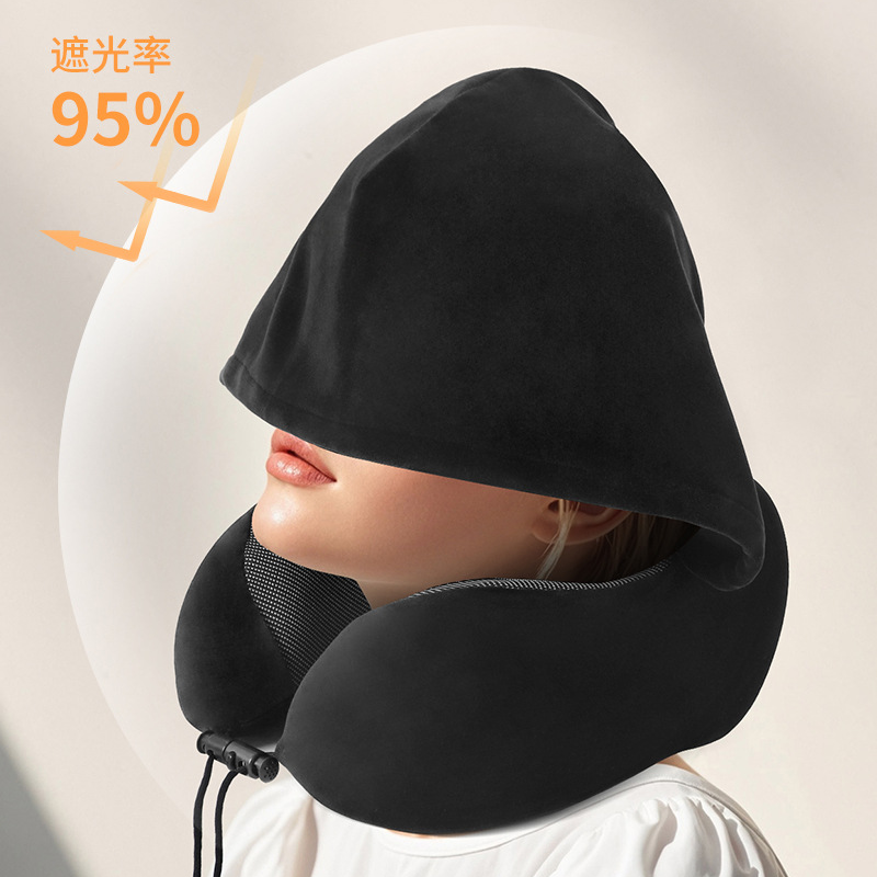 Custom Logo U-shaped memory foam hooded neck pillow | Premium Corporate Gifts and Promotional Gifts