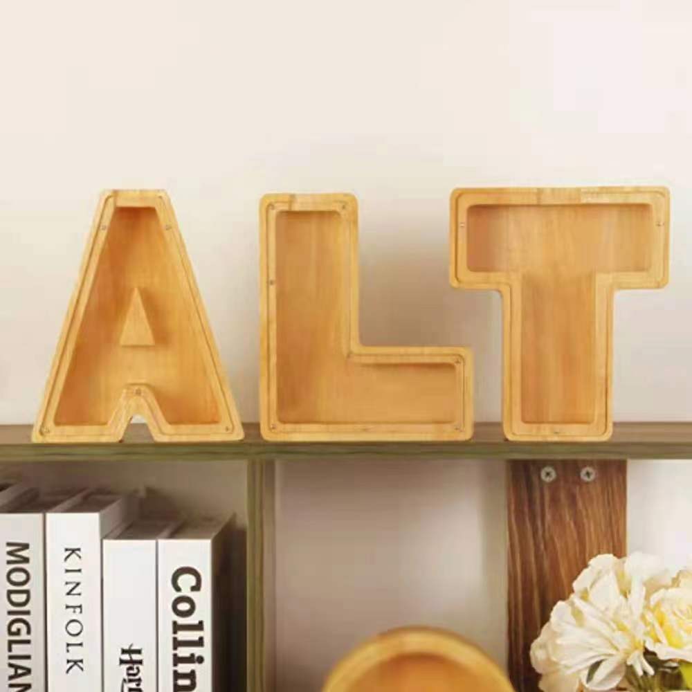Custom Logo English Letter Wood Grain Piggy Bank | Premium Corporate Gifts and Promotional Gifts