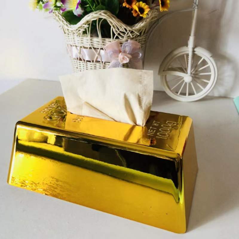 Custom Logo Gold brick-shaped tissue box | Premium Corporate Gifts and Promotional Gifts