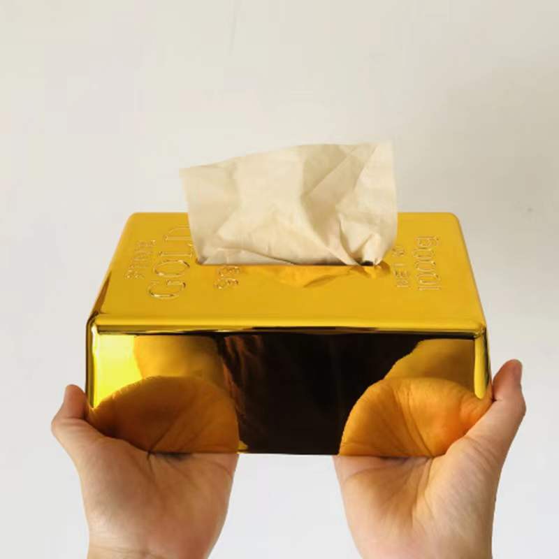 Custom Logo Gold brick-shaped tissue box | Premium Corporate Gifts and Promotional Gifts