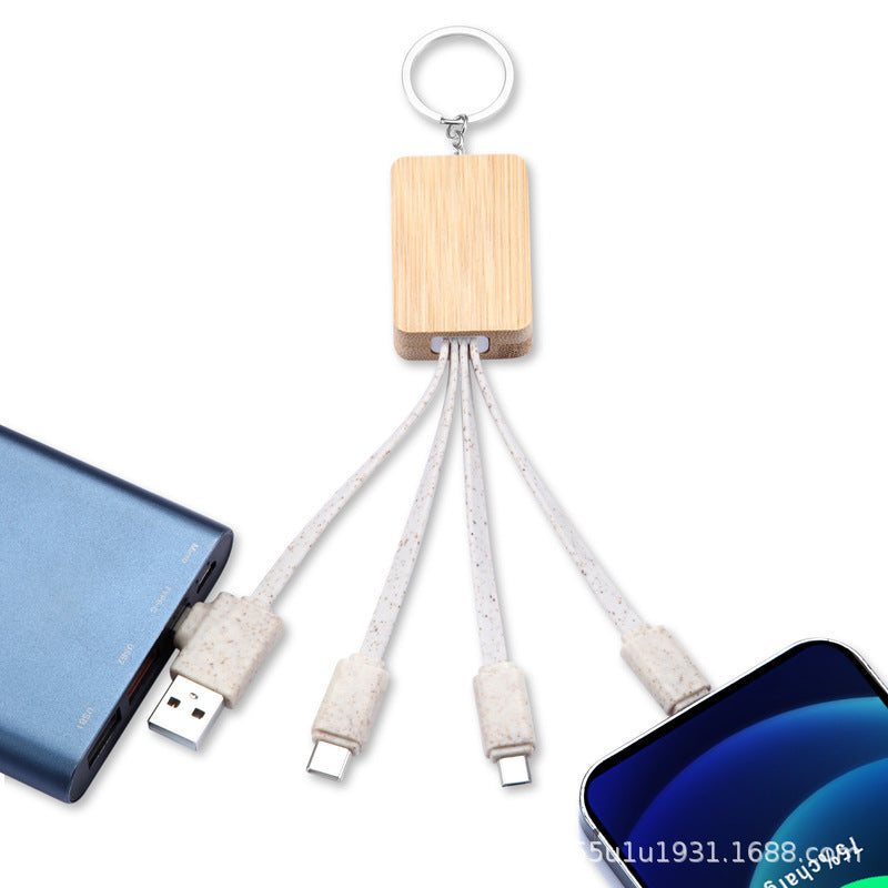 Custom Logo 3-in-1 Wheat Straw Stand Data Cable | Premium Corporate Gifts and Promotional Gifts