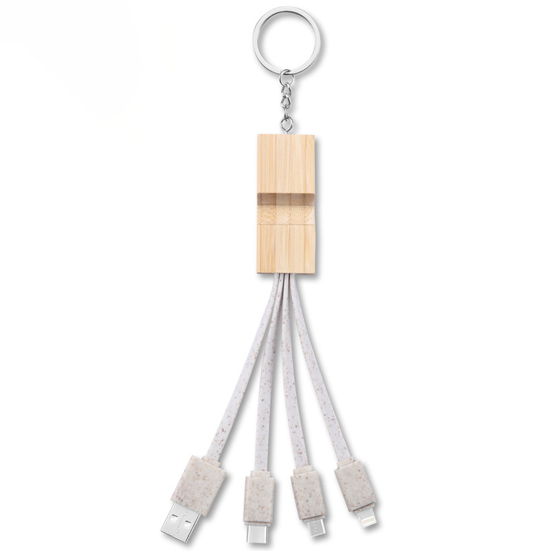 Custom Logo 3-in-1 Wheat Straw Stand Data Cable | Premium Corporate Gifts and Promotional Gifts