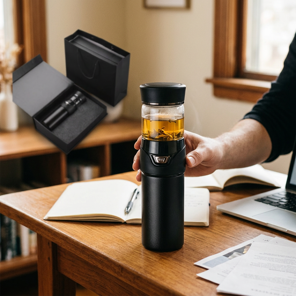 Custom Logo Textured Stainless Steel Tea Water Separation Thermos Cup Gift Box