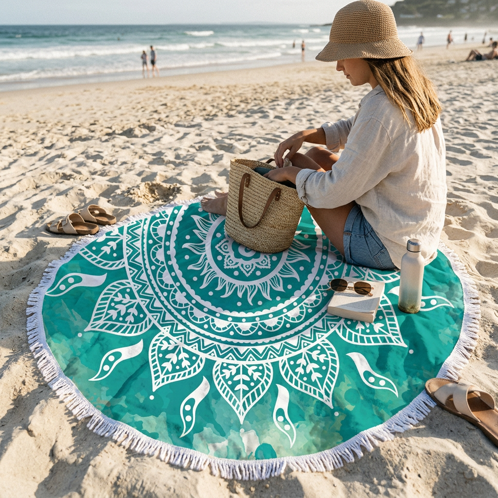 Custom Logo Bohemian Round Printed Beach Mat