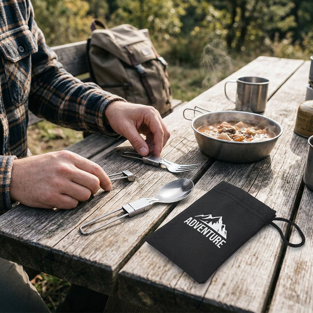 Custom Logo Portable Folding Drawstring Pocket Tableware