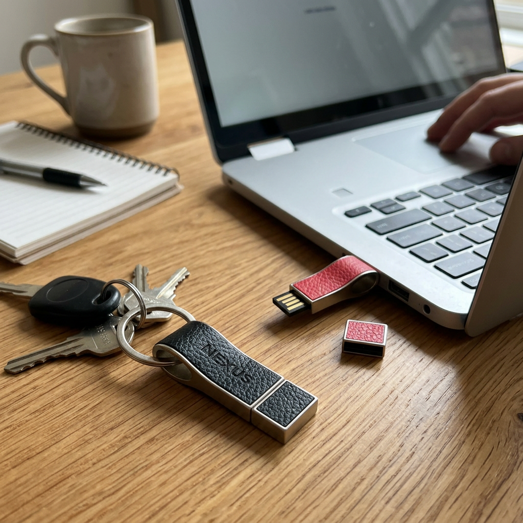 Custom Logo Textured Leather Flash Drive