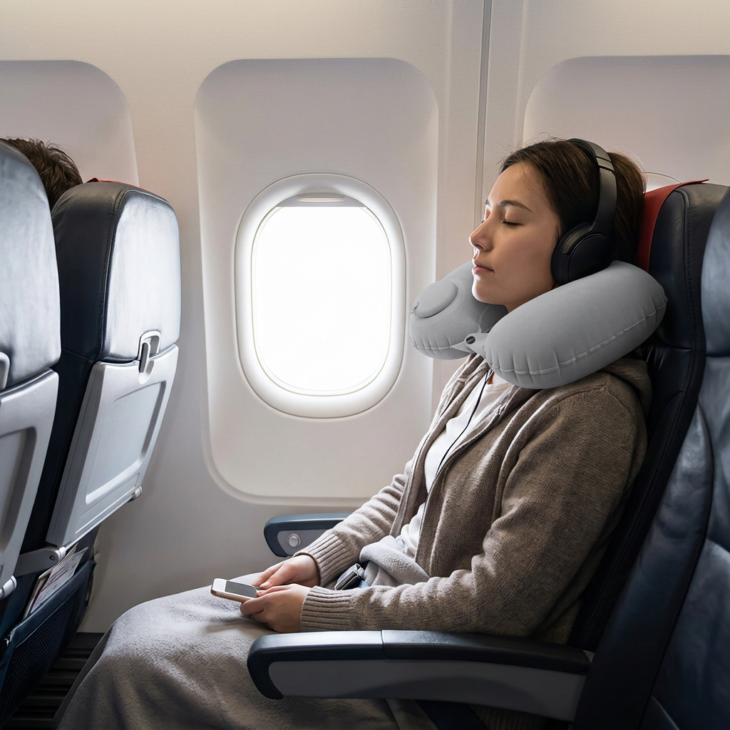 Custom Logo Press-type Inflatable Neck Pillow (flocking)