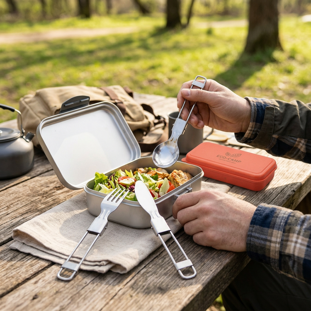Custom Logo Eco-friendly Wheat Box Folding Stainless Steel Cutlery Cover
