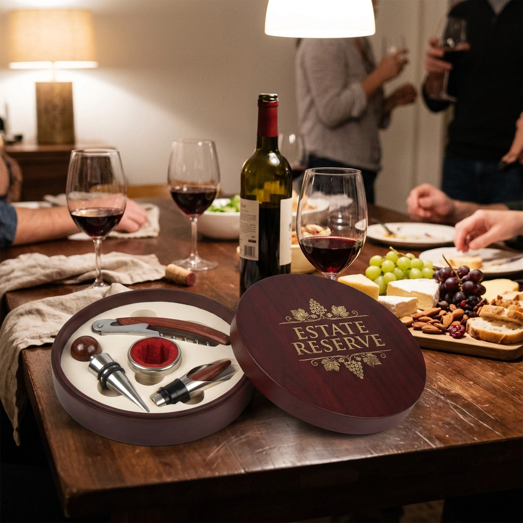Custom Logo Red Wine Corkscrew Round Box Set
