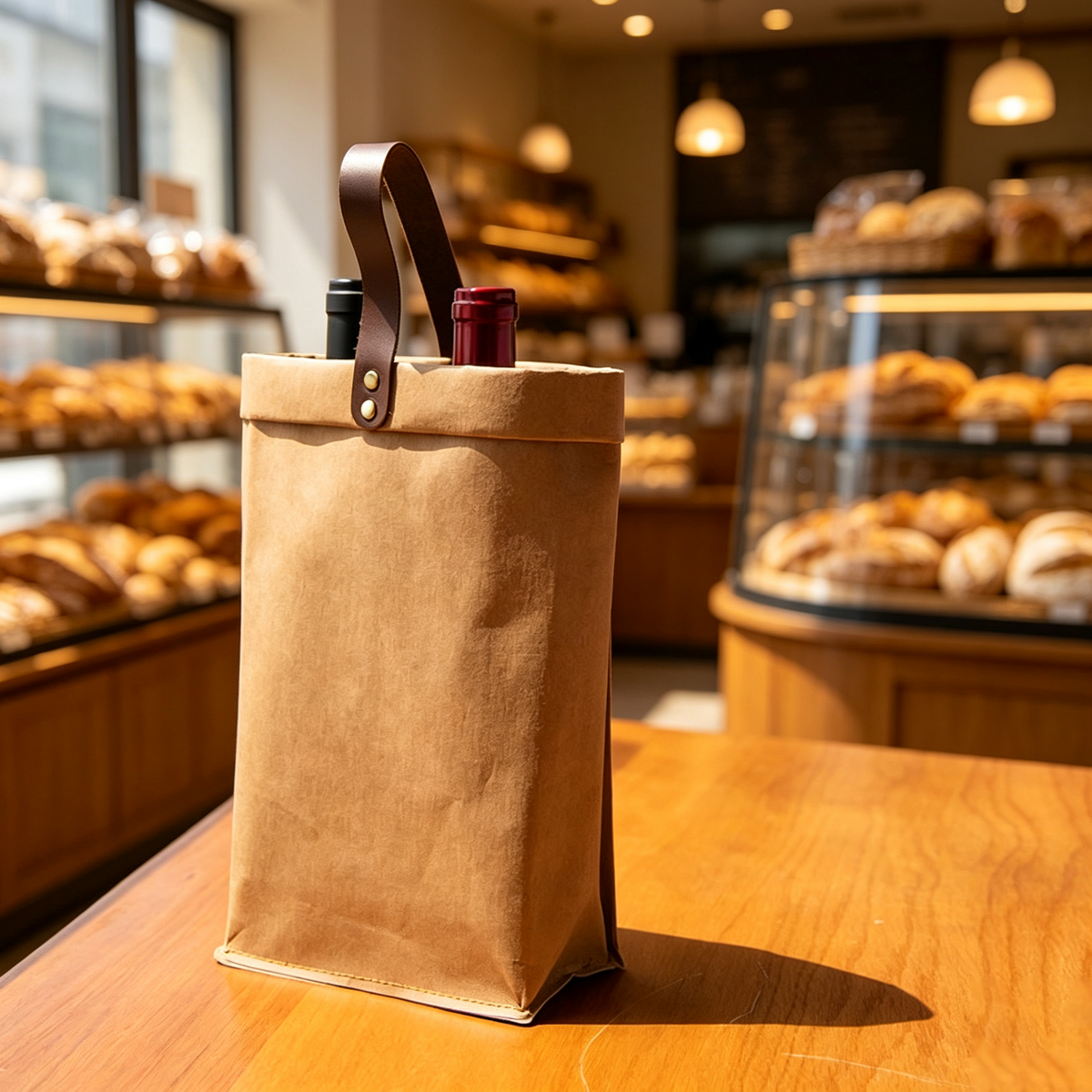 Leather Handle Washed Kraft Paper Bag, view 4 of 4