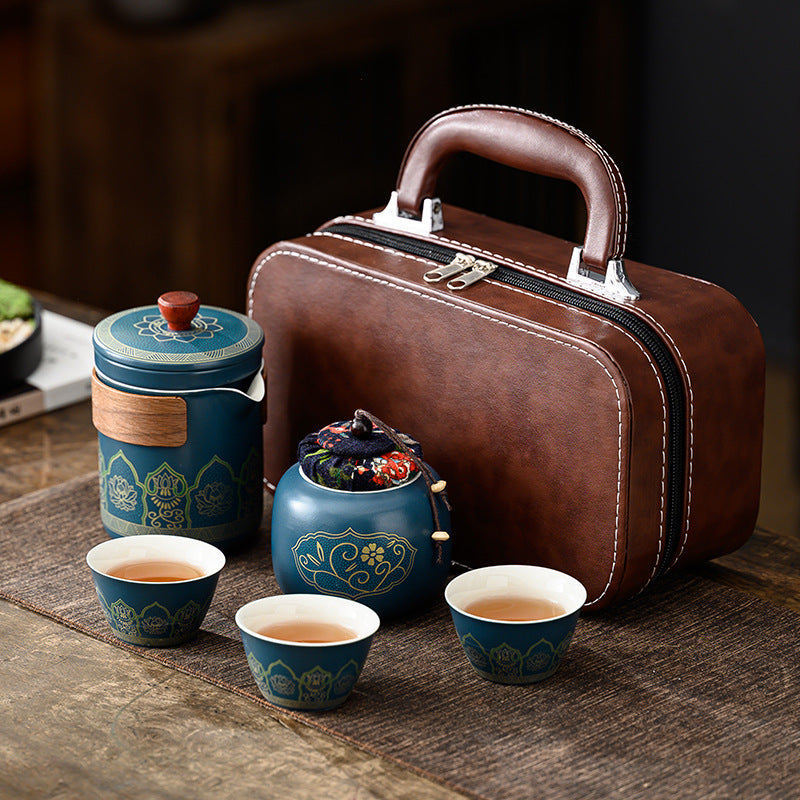 Custom Logo Leather Bag High-end Handheld Tea Set | Premium Corporate Gifts and Promotional Gifts