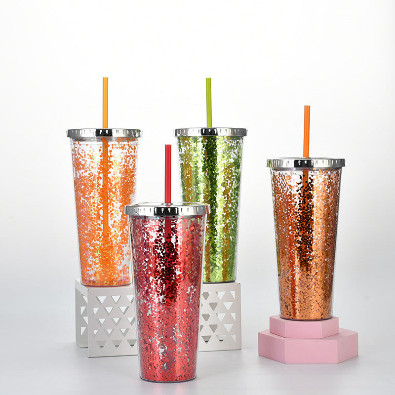 Custom Logo Shiny Sequin Straw Cup | Premium Corporate Gifts and Custom Gifts