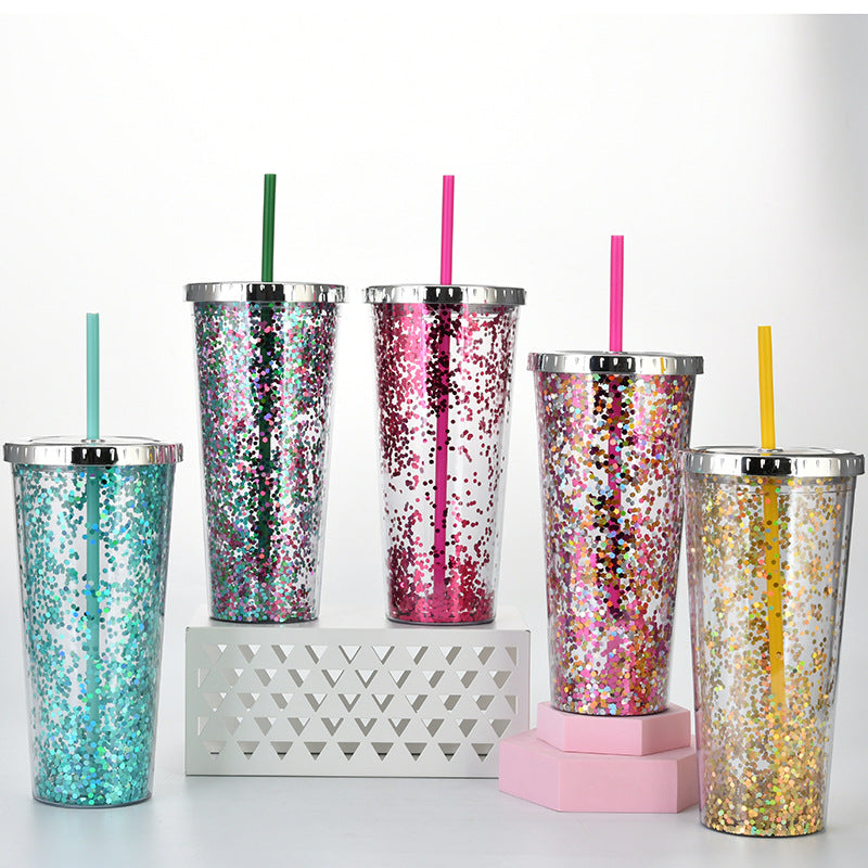 Custom Logo Shiny Sequin Straw Cup | Premium Corporate Gifts and Custom Gifts