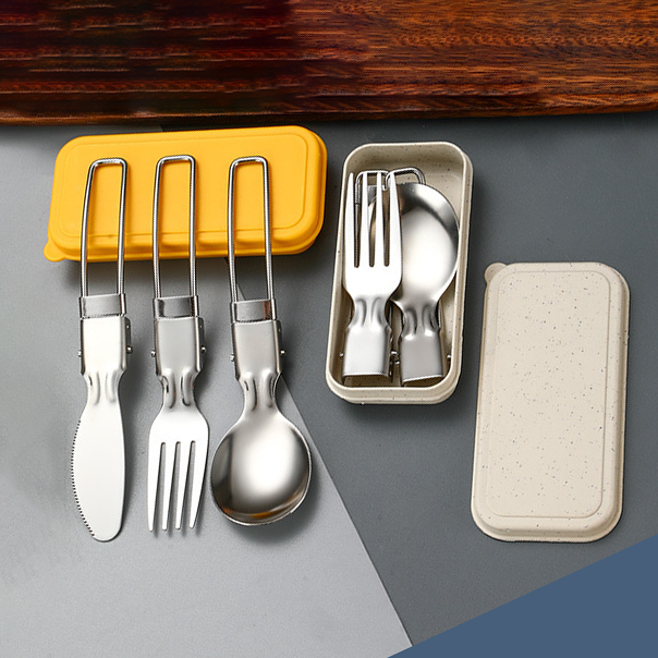 Custom Logo Eco-friendly Wheat Box Folding Stainless Steel Cutlery Cover | Premium Corporate Gifts and Promotional Gifts